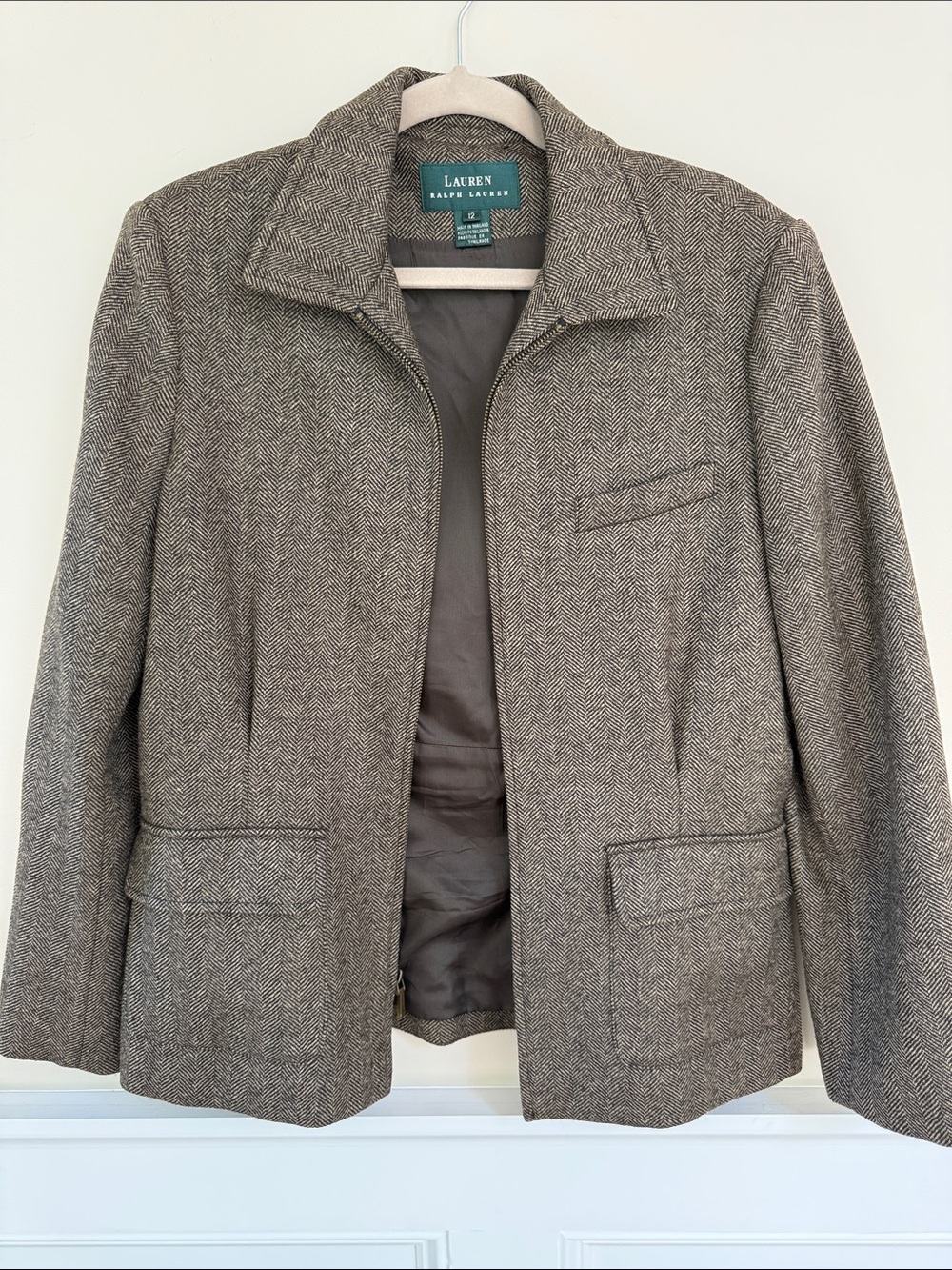 Lauren Ralph Lauren 100% wool Herringbone full Zip Jacket